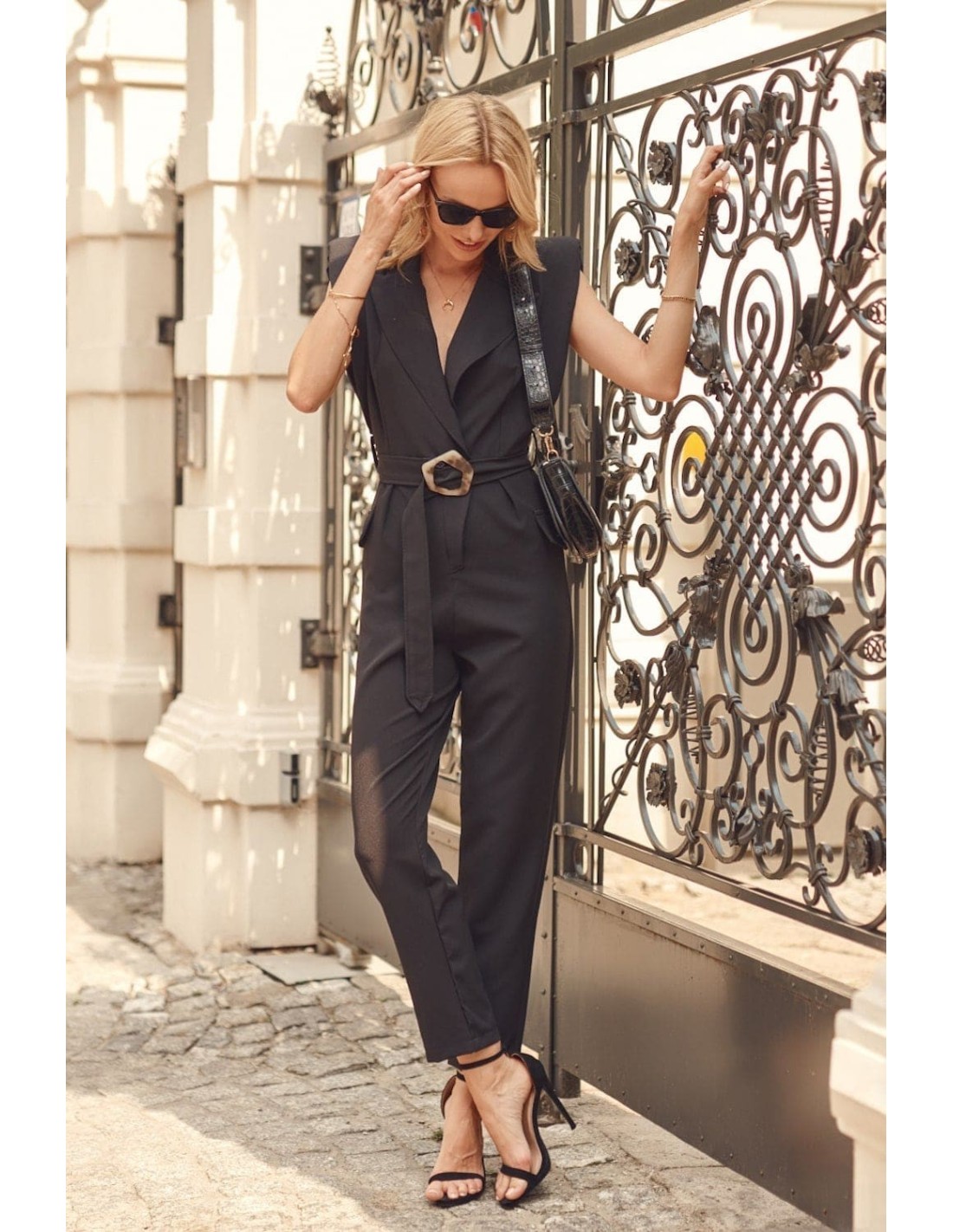 Elegant jumpsuit with a collar, black FG573 - Online store - Boutique